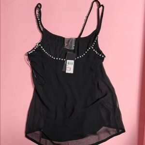Guess Black Camisole with Silver Bead Accents